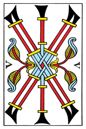 Significado da carta Cinco de Paus - Tarot Grátis no Tarot Center Carta Cinco de Paus no Tarot Center - Tarot Grátis