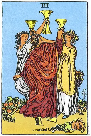 Significado da carta Três de Copas - Tarot Grátis no Tarot Center Carta Três de Copas no Tarot Center - Tarot Grátis