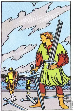 Significado da carta Cinco de Espadas - Tarot Grátis no Tarot Center Carta Cinco de Espadas no Tarot Center - Tarot Grátis