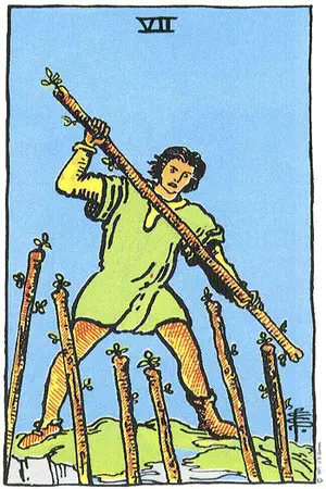 Significado da carta Sete de Paus - Tarot Grátis no Tarot Center Carta Sete de Paus no Tarot Center - Tarot Grátis